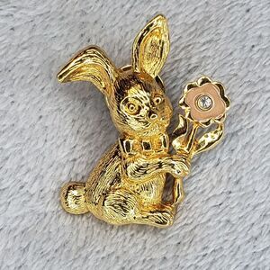 Bunny Rabbit holding Flower Brooch